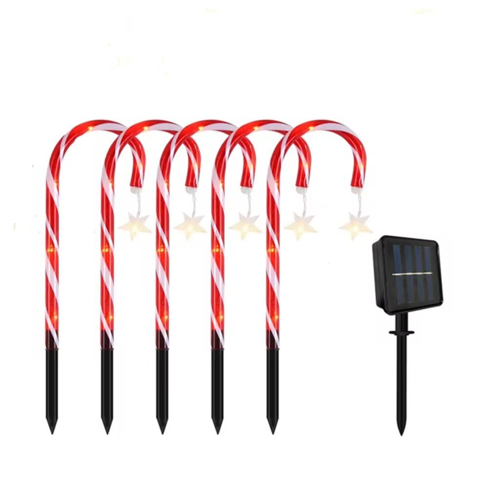 5 In 1 Christmas Candy Cane Lights Outdoor Solar Landscape Lamps Christmas Solar Stake Lights For Garden Lawn Yard Christmas Decoration