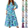 Women's Casual Fashion Floral Print Three-quarter Sleeve Long Dress With Pockets