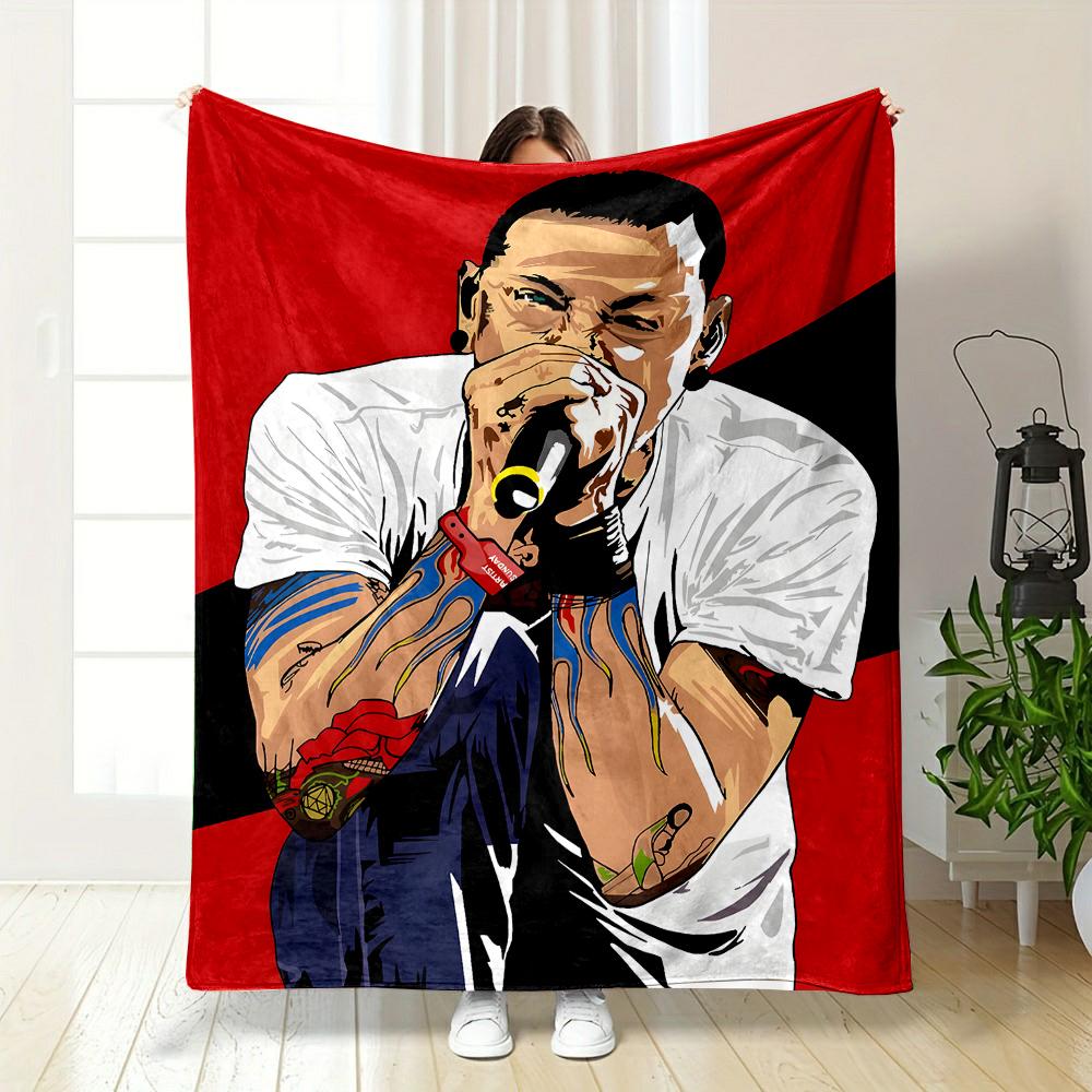 Singer Illustration with Tattoos Patterned flannel blanket perfect for the bedroom living room, sofa, or a little nap