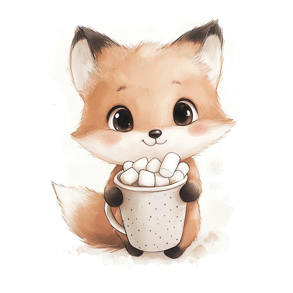 Plakat Uroczy Lisek Z Ciepłą Czekoladą Plakat Uroczy Lisek Z Ciepłą Czekoladą, 50X70 Cm, Bez Ramy, Płótno Premium Na Blejtramie