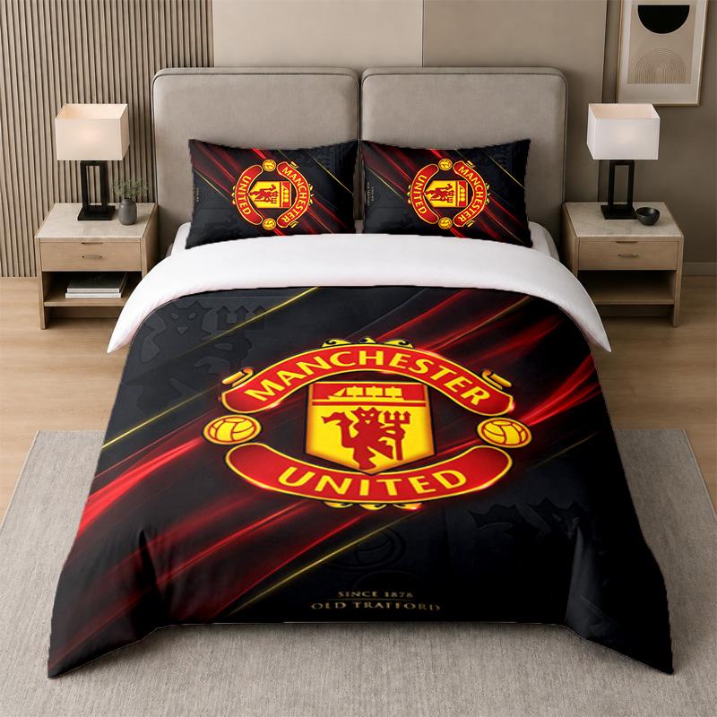 3Pcs Bedding SetManchester United FC Soft Bed Sheet and Two Pillowcases Home Bedroom Decor