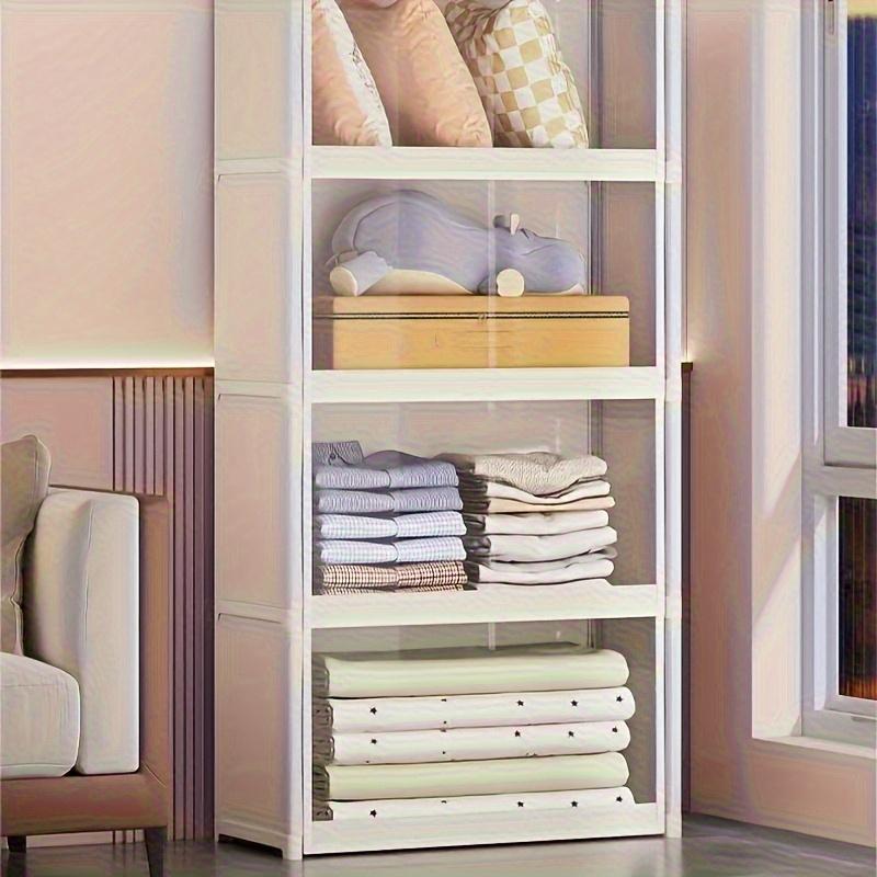 Прозрачный пластиковый многоярусный шкаф для хранения | Пыленепроницаемый напольный органайзер с прозрачными полками, классический стиль для спальни, гардероба, офиса