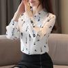 Floral Chiffon Women's Long Sleeved Top, Women's Long Sleeved Thin Fashion Western Style Shirt