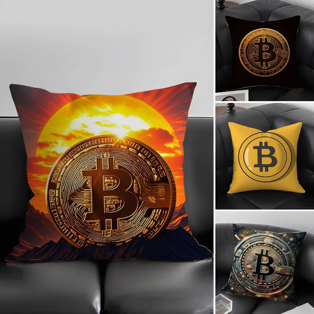 Bitcoin Криптовалюта Btc Наволочка Дом Общежитие Спинка Стула Короткий Плюш Двусторонний Принт Офис Время Сна Чехол для Подушки