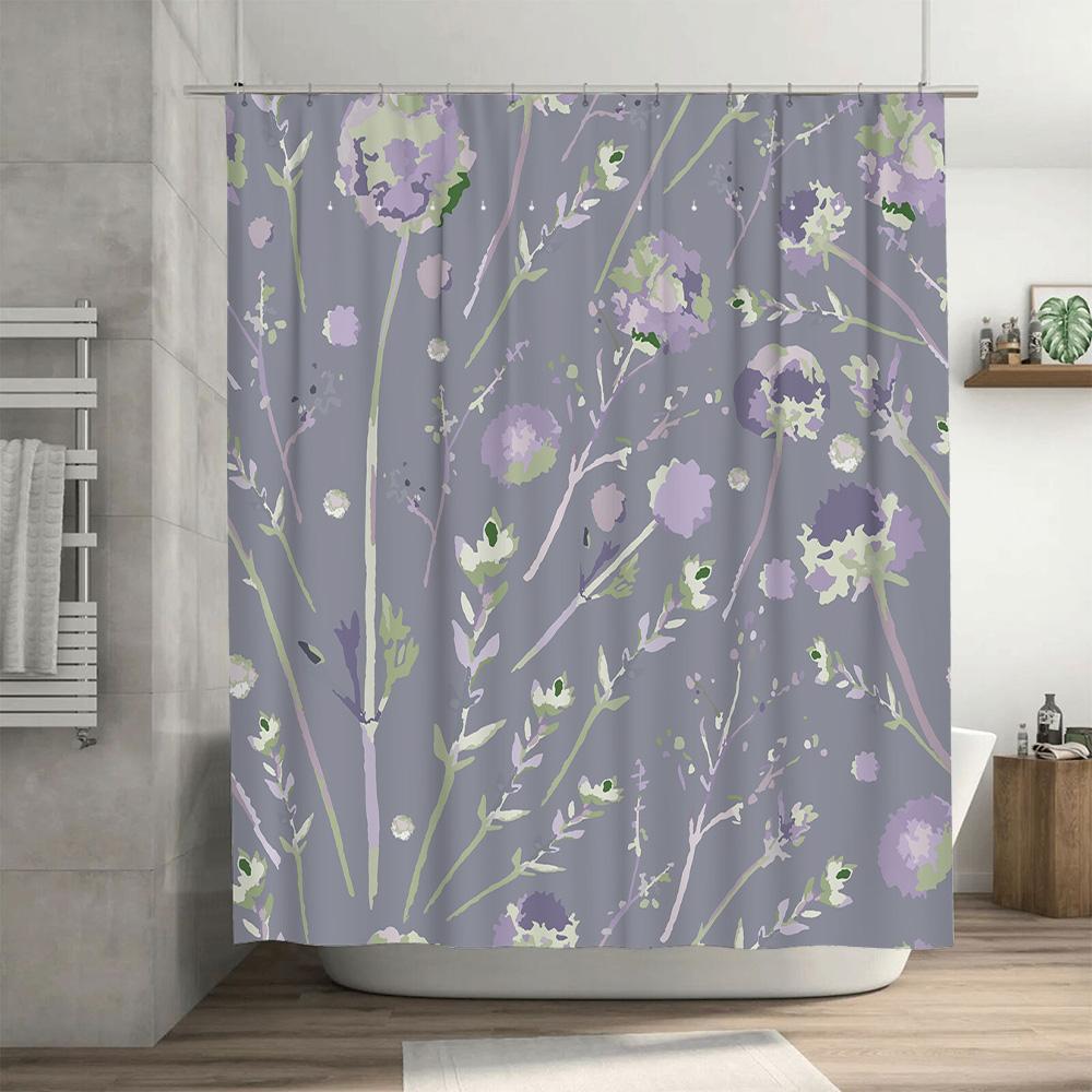 Purple Floral Shower Curtain Decorative Watercolor Print Bath Linen Wall Hanging Home Accessories for Bathroom