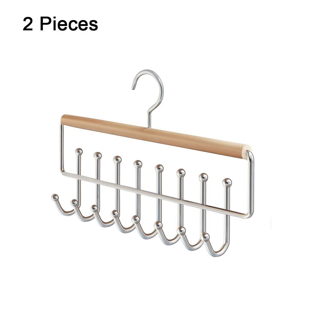 2 Pieces 16 Hook Wooden Clothes Drying Rack Anti-slip Large Capacity Underwear Vest Storage Rack Space Saving Rotatable