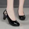 Women Cute European Stylish Round Toe Black Pu Leather Square Heel Pumps Lady Casual Wine Red Comfort Summer Heel Shoes