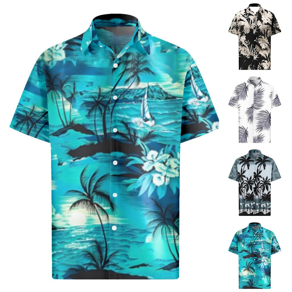 Men's Hawaiian Printed Button Short Sleeve Shirts Men's Casual Fashion Short Sleeve Shirts