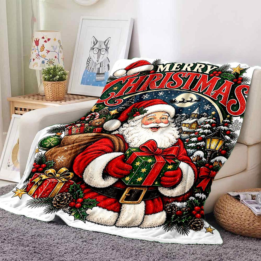 1Pc Christmas Santa Reindeer Blanket Soft And Comfortable Casual Warm Camping Travel Christmas Halloween Gift M91724