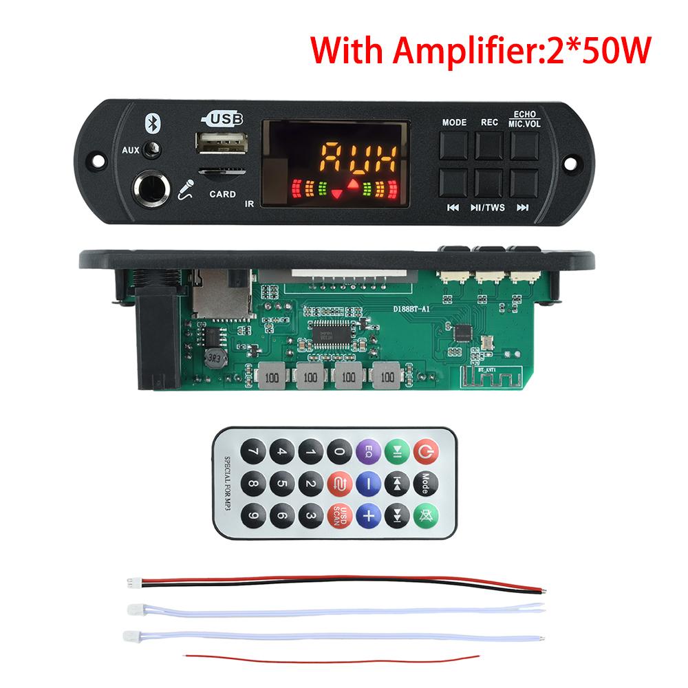 100 Вт Bluetooth MP3 Декодер Плата 2*40 Вт Усилитель Аудио Плеер 12 В DIY MP3 Плеер Автомобильный FM Радио Модуль TF USB Микрофон Запись Звонка