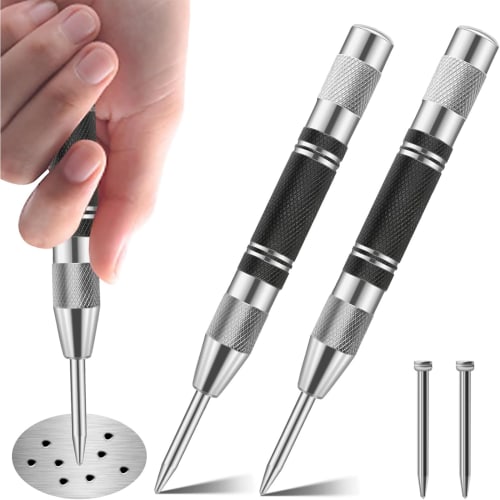 DERCHIA Automatic Center Punch, 2-Pack, Carbide Automatic Punches for Drilling, High-Speed ??Steel, No Hammer Required, Marking, Drilling Pilot Holes,