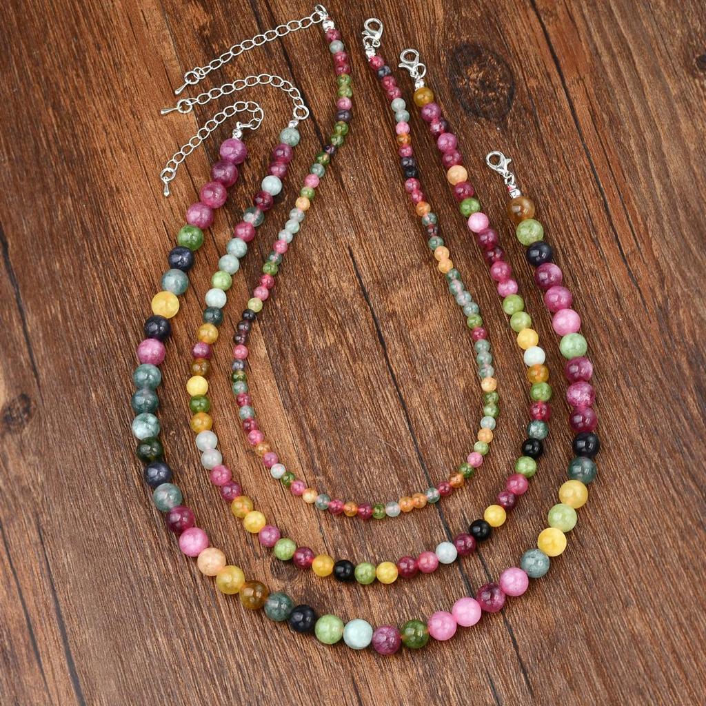 Retro Colorful Tourmaline Beaded Necklace for Women - Versatile High-End Vintage Choker