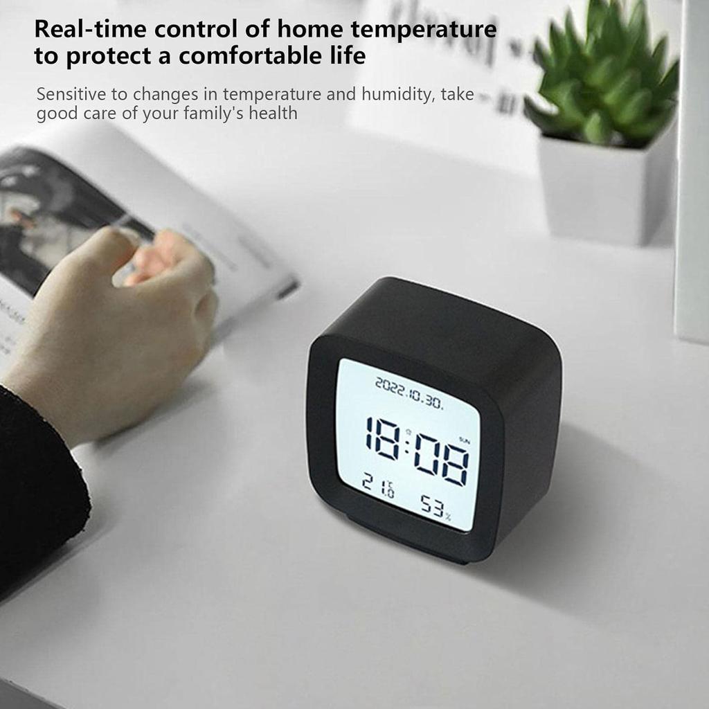 Digital Alarm Clock Bedside Clock With Night Light, Temperature And Humidity Display, Voice Control