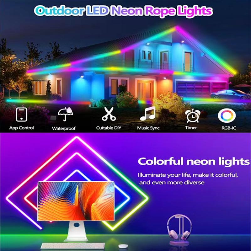 Led Neon Rope Lights App/Remote,Flexible IP68 Outdoor RGB Light Waterproof,Music Sync Gaming Strip Lamp for Bedroom Indoor