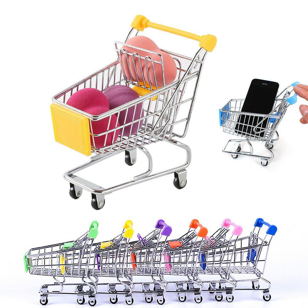Delightful Mini Metal Shopping Trolley And Multi-functional Basket Toy For Engaging Kids Role Play