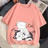Cotton Short-sleeved T-shirt Cat Round Neck Women's Tops Breathable Printed Pattern Cute