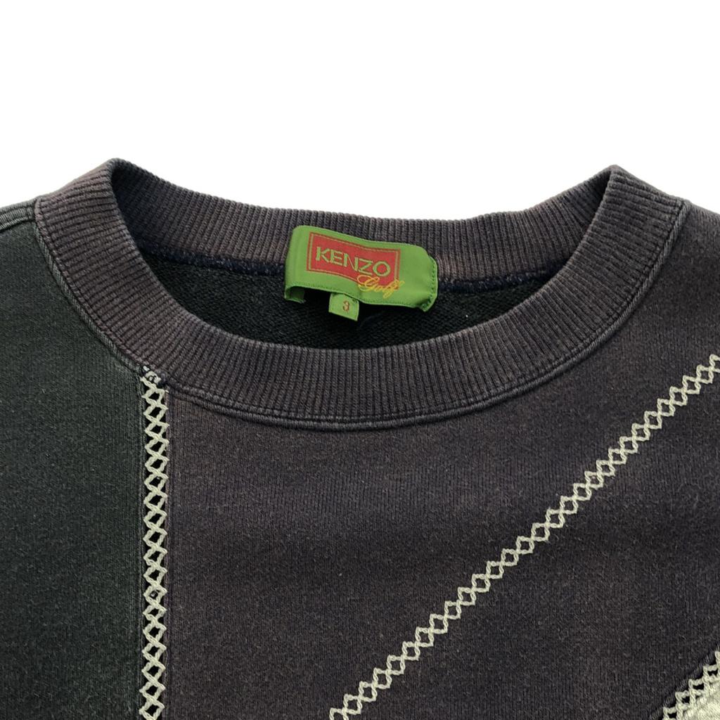KENZO GOLF 90s Made In Japan Old Logo Embroidery Long Sleeve Openwork Knitting Sweat Men's Used