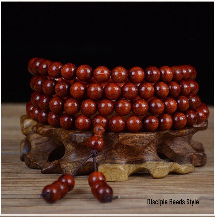 Zambia Blood Sandalwood Gold Star Bead Bracelet - High Density Straight Grain Prayer Beads
