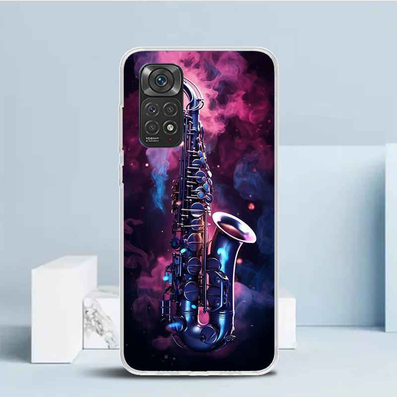 Чехол для телефона Музыкальный инструмент Саксофон Для Xiaomi Redmi Note 15 14 14S 13 12S 12 Pro Plus 11S 11 11T 11E 10S 10 + Мягкий ТПУ Задняя крышка C