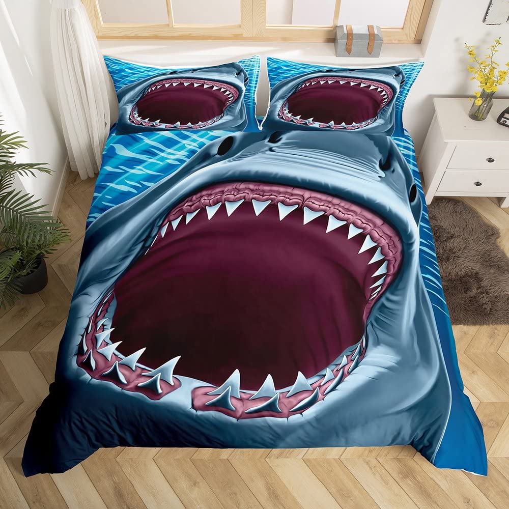 Пододеяльник с изображением акулы, комплект постельного белья с изображением глубоководных животных, мультяшные акулы океана, красочный нарисованный вручную пододеяльник для детей, мальчиков и девочек