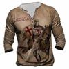Men Clothes Autumn New Long Sleeve Round Neck 3D Digital Print T Shirt Men Henry's Shirt
