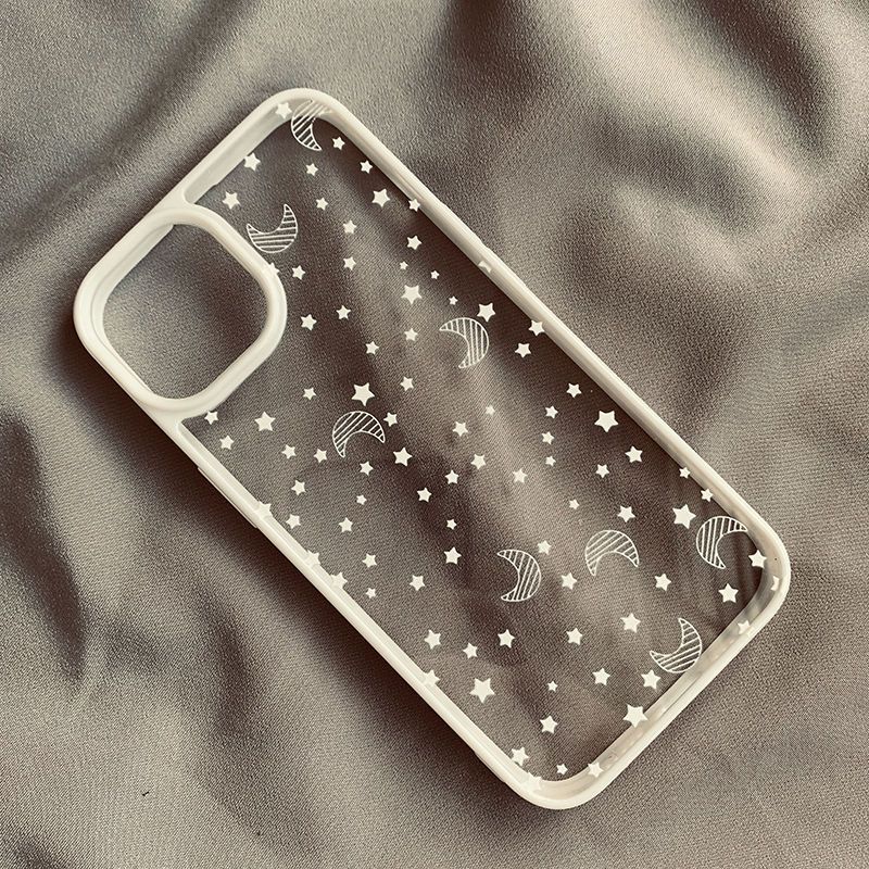 Starry Sky Half Moon Phone Case For iPhone 16 15 14 Pro 13 12 11 Max Plus 7 8 Plus XR X XS Shockproof Silicone Cover
