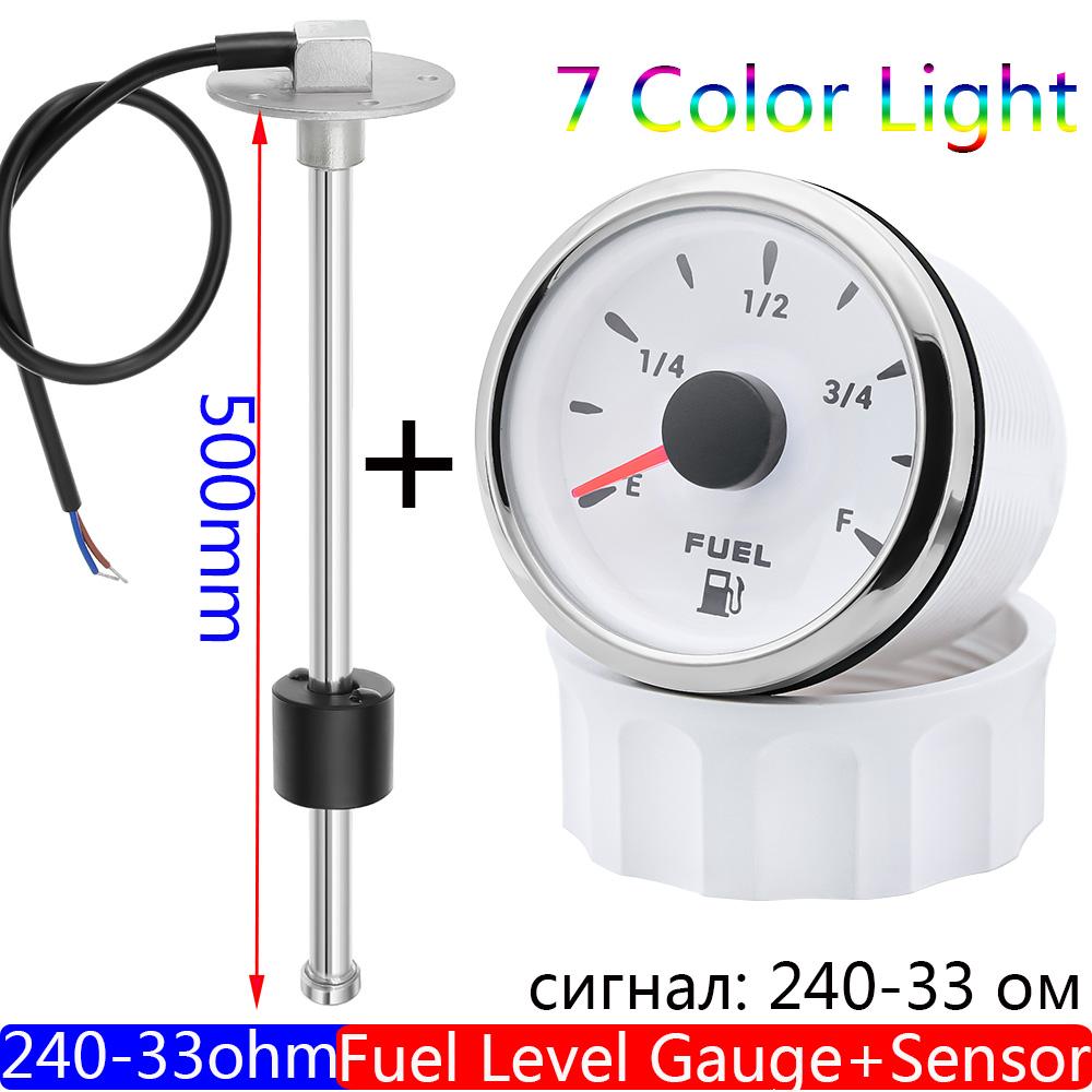 Waterproof 7 Color Backlight 52mm Fuel Level Gauge 240-33ohm Fuel Level Sensor 100~550mm for Car Marina Boat Yacht 12V24V Custom