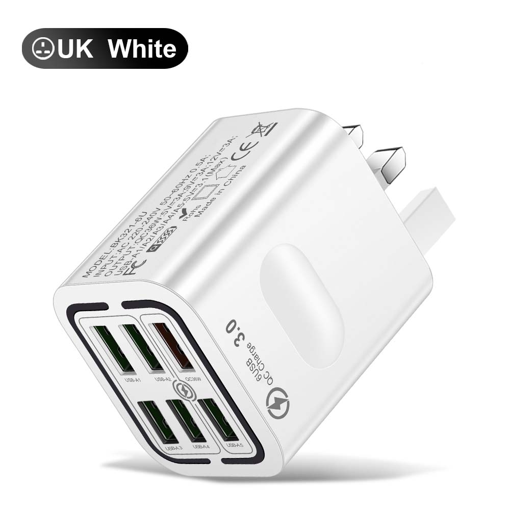 Total 100W 6 Ports USB Charger Fast Charging For iPhone 14 Samsung Xiaomi Mobile Phone Adapter EU US UK Plug