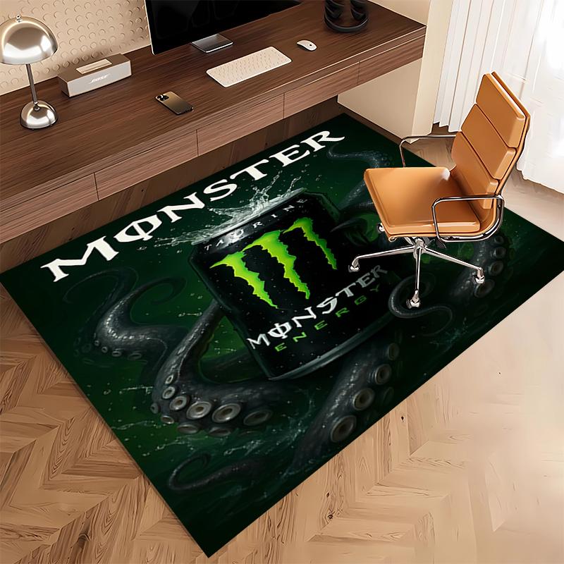 1 шт. Коврик с принтом логотипа Monster Energy - Мягкий, Моющийся, Нескользящий, для помещений, Гостиной, Домашнего офиса, Декоративный коврик, Декоративный для офиса