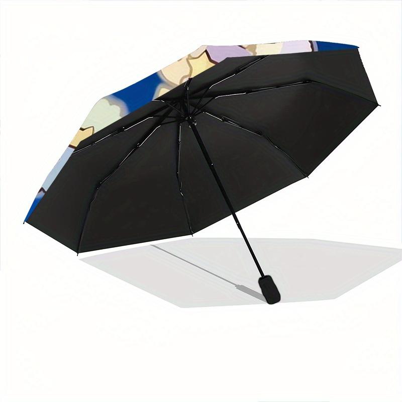 1pc Little twin stars Sanrio Pattern Automatic 3-Fold Umbrella, 8 Iron Frames, High-Value Folding Umbrella, Suitable for Office, Travel and Outdoor Ad