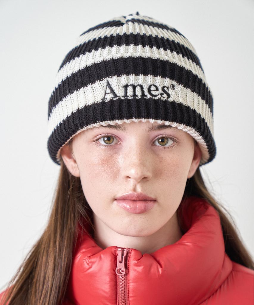 AMES-WORLDWIDE Полосатая вязаная шапка-бини Слоновая кость
