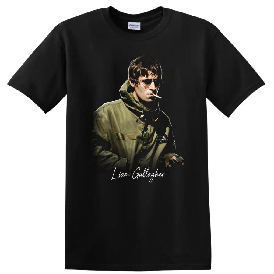 Liam Gallagher Portrait T Shirt Britpop Music Legend Sunglasses Smoking Tee