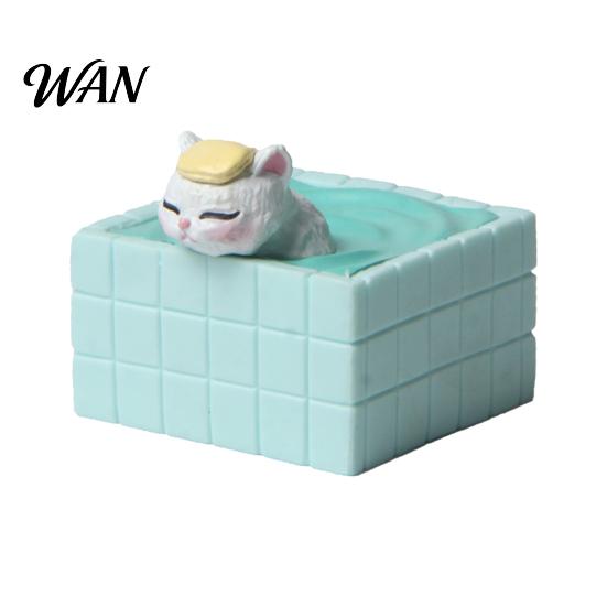 Unique Desktop Ornament for Cat Lovers Cute Bathing Figurine, Mini Kitten in Blue Bathtub Statue, Micro Landscape Small Sculpture Home Fairy