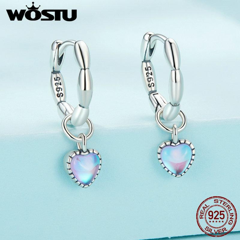 WOSTU Серьги-клипсы из стерлингового серебра 925 пробы, розово-фиолетовые стеклянные серьги-клипсы с изображением любви и риса для женщин, оригинальный дизайн ювелирных изделий