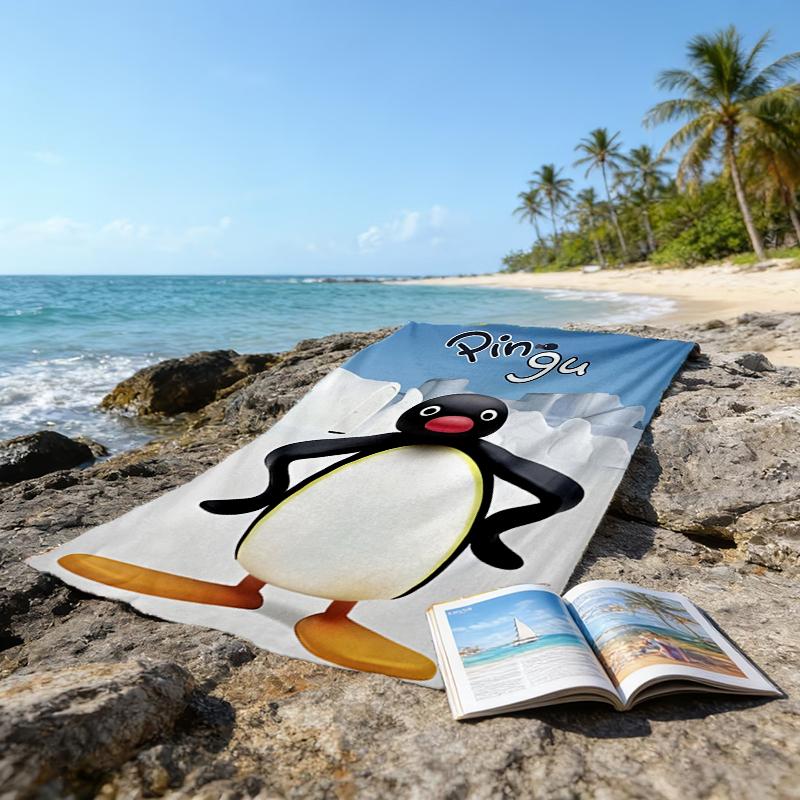 1pc Pingu1 Beach Towel, Beach and Seaside Swimming Pool Equipment, Fashion Pattern, Rectangular, Travel Essentials