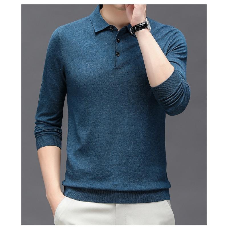 Men S Long Sleeve Knit Polo Shirt Striped Casual Middle Age T Shirt