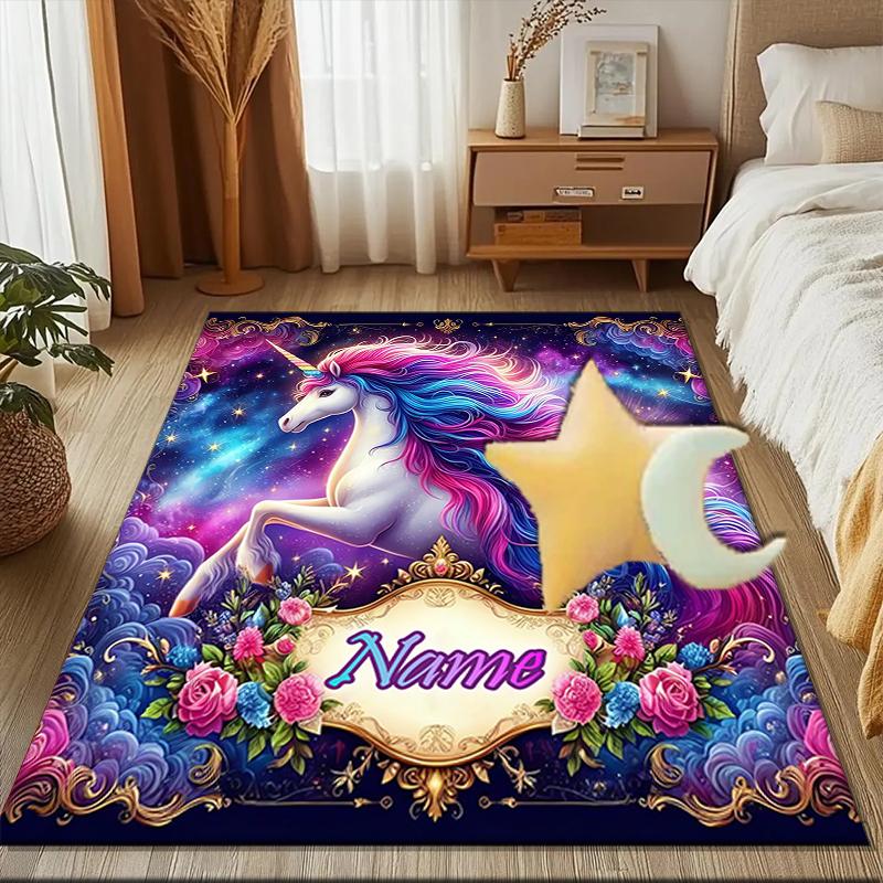 1PC Custom Name Unicorn Dreams Space Theme Floor Mat Ideal for Living Room, Game Rooms, Office, Bedroom, Floor Mat Playful Design