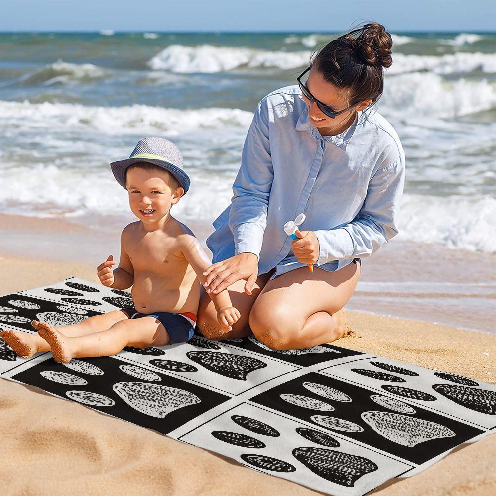 Black and White Paw Print Beach Towel Digital Printed Bath Towel Soft Absorbent Quick Dry Pool Blanket for Teen Pet Lovers