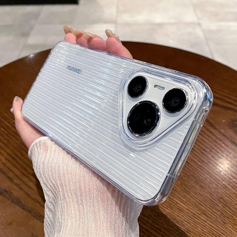 Luxury Crystal Transparent Stripes Pattern Case For Huawei Pura70 P70 P60 P50 Ultra Mate 60 50 40 Pro Soft TPU Shockproof Funda