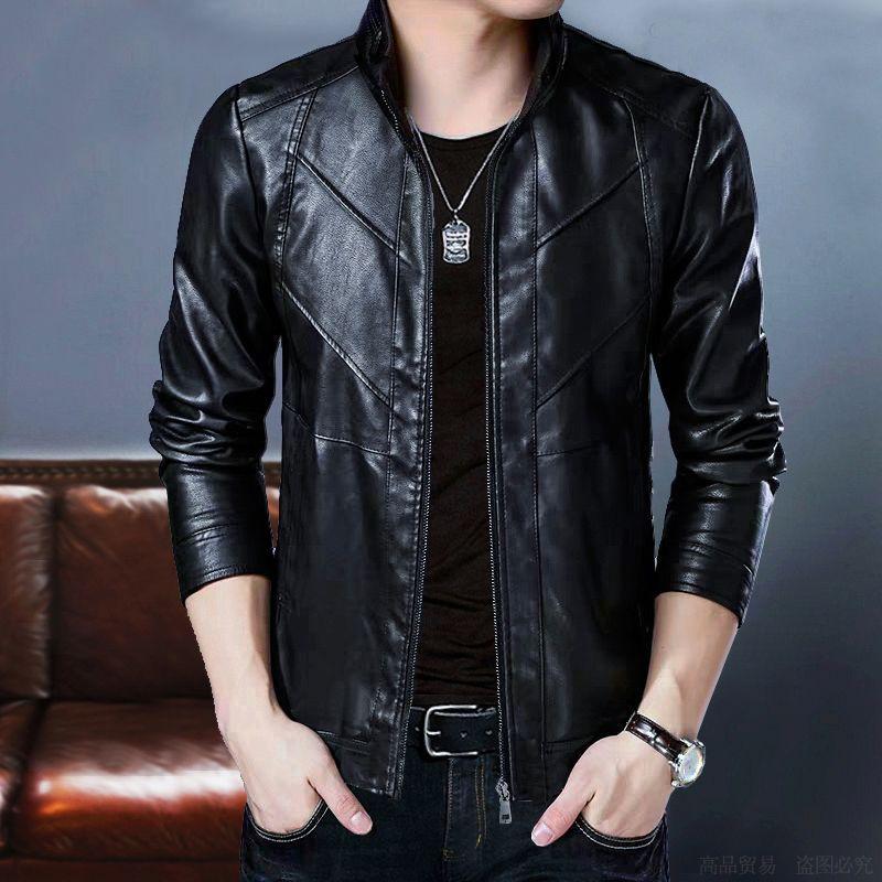 Мужская кожаная куртка, мужская осенне-зимняя короткая кожаная куртка, тонкая плюшевая деловая ретро-Повседневная куртка из искусственной кожи, мотоциклетный костюм