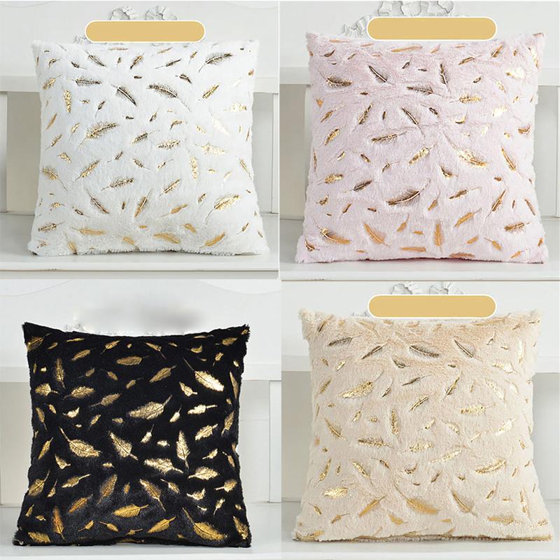 Home Pillowcase Two-sided Plush Hot Stamping Feathers Cushion Cover