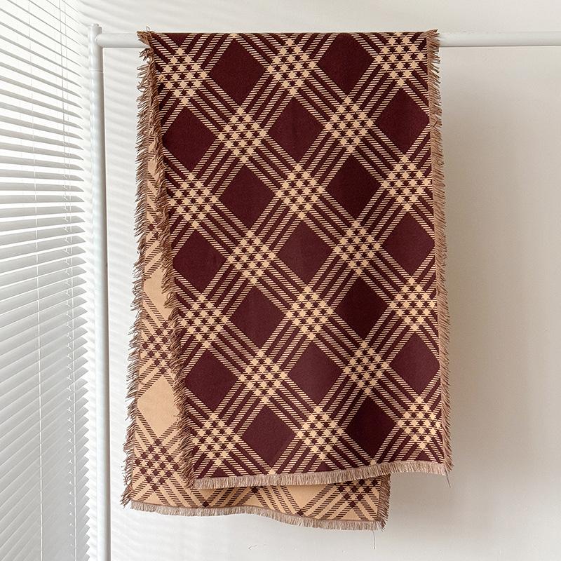 Color Matching Plaid Scarf Women's Imitation Cashmere Short Beard Circumference Students British Plaid High-end Fashion Casual Warmth