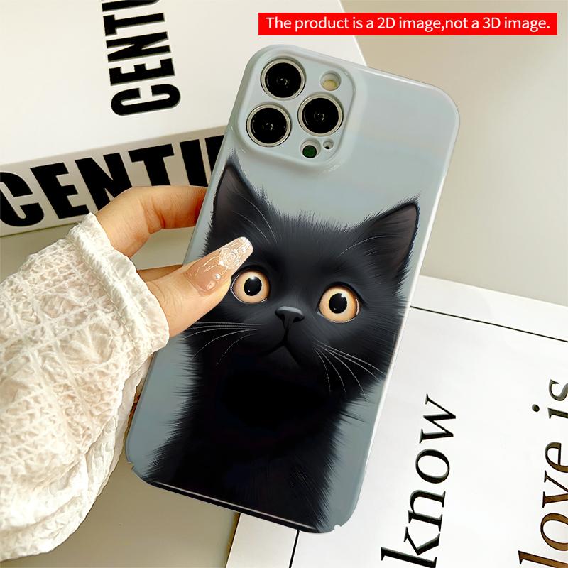 2DFlat Black Cat with Golden Eyes Phone Case All inclusive film hard iPhone case, compatible with iPhone 18 Pro Max 17 16 15 14 13 12 11