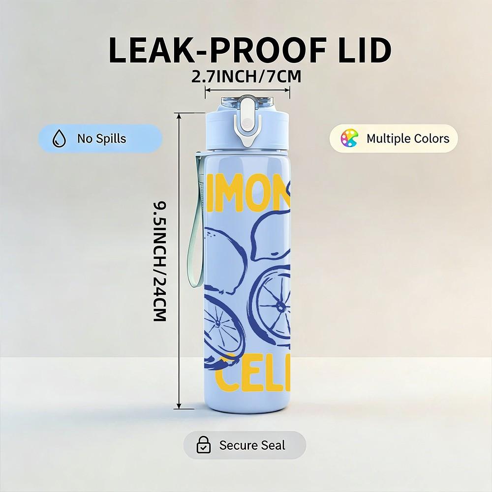 1PC Limoncello Lemon Drink Retro Summer Art 750ml Color Plastic Sports Water Bottle Leakproof Flip Straw Lid Suitable for Sports Office Home Use
