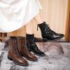 Brown Martin Boots Women's Style Lace-up Square Head Medium Heel New Women's Boots Fashion Medium Tube Thick Heel Short Boots