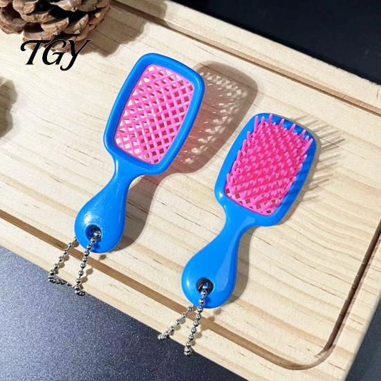Compact Hair Tool Mini Brush Keychain Pendant, Scalp Massage with Comb Backpacks Pendant Bead Chain, Plastic Styling Charm for Handbags
