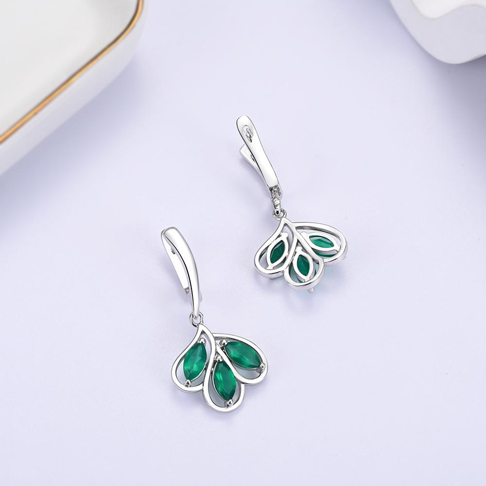 Романтичный дизайн в форме листа, натуральный зеленый агат, кольцо, серьги, комплект ювелирных изделий из серебра 925 пробы, изящные ювелирные украшения для женщин и девушек