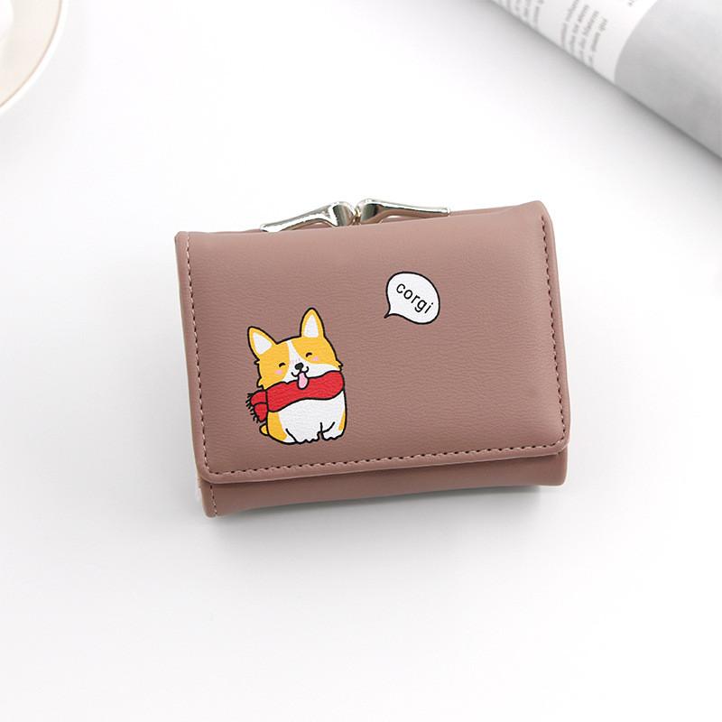 Cute Anime Inspired Short Wallet Pu Material With Three Fold Design For Women