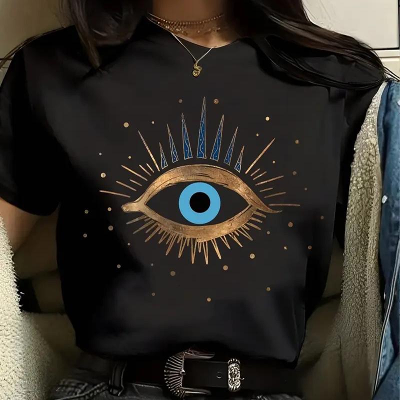 Женская летняя футболка с принтом Golden Eyes, футболки с коротким рукавом, повседневные топы с принтом