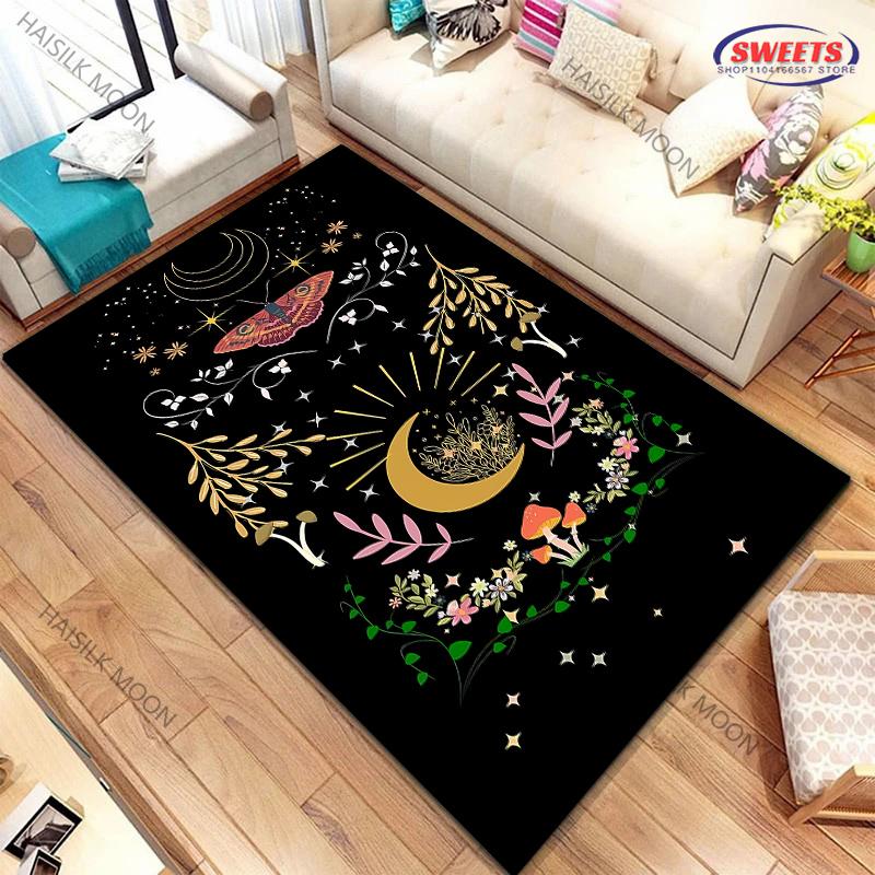 1PC Sun Moon Starry Sky Flower Grass Theme Printed Carpet ! Rug for Living Rooms Bedrooms, Office Areas, Four Seasons Mat Gifts